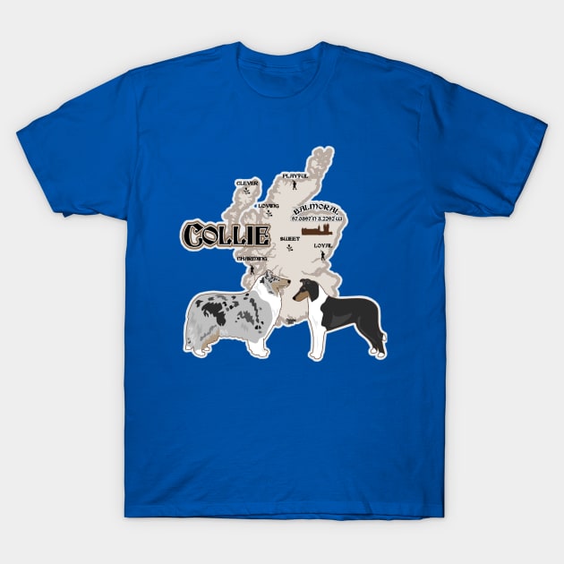 Collie Rough and Smooth Map of Scotland T-Shirt by PB&J Designs